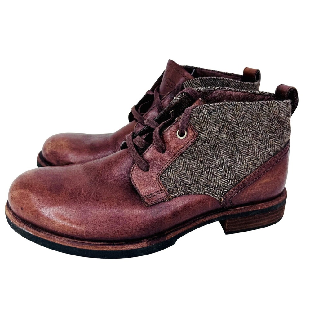 UGG Freamon Mens 8 Chukka Boots Brown Leather Herringbone Wool 1005174